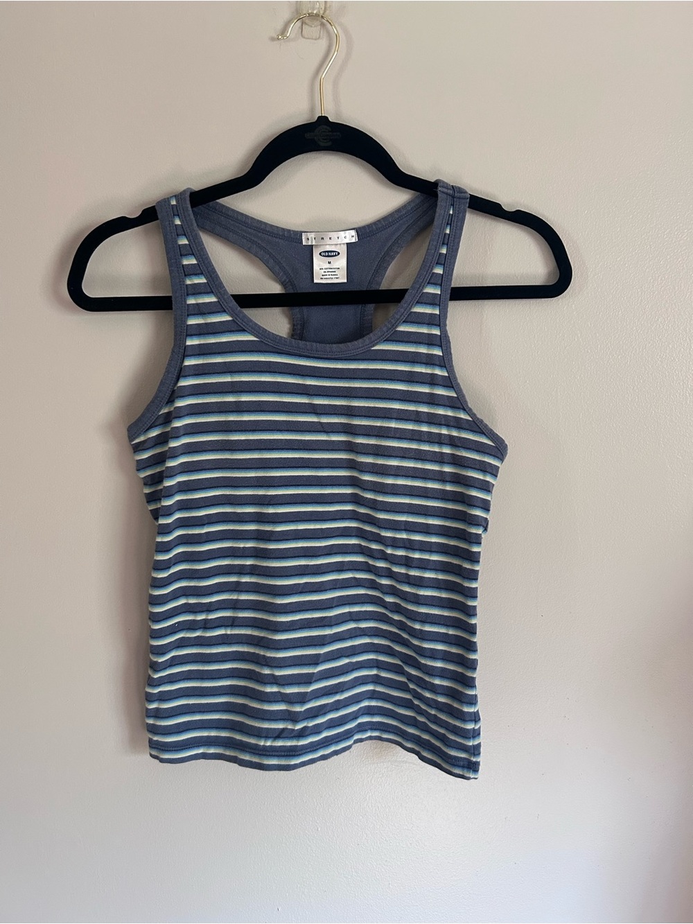 Vintage Old Navy | y2k blue striped shelf bra stretch tank top